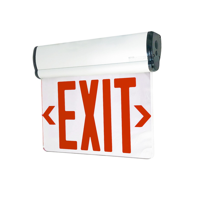 Nora Lighting Surface Adjustable LED Edge-Lit Exit Sign, 2 Circuit, 6" Red Letters, Double Face / Mirrored Acrylic, White Housing NX-811-LEDR2MW