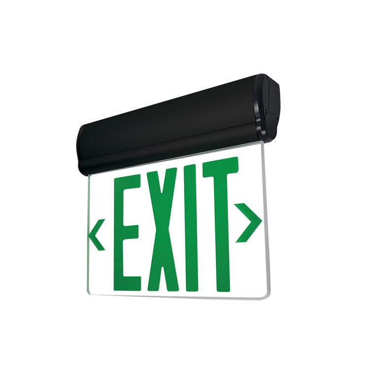 Nora Lighting Surface Adjustable LED Edge-Lit Exit Sign, Battery Backup, 6" Green Letters, Single Face / Clear Acrylic, Black Housing NX-812-LEDGCB