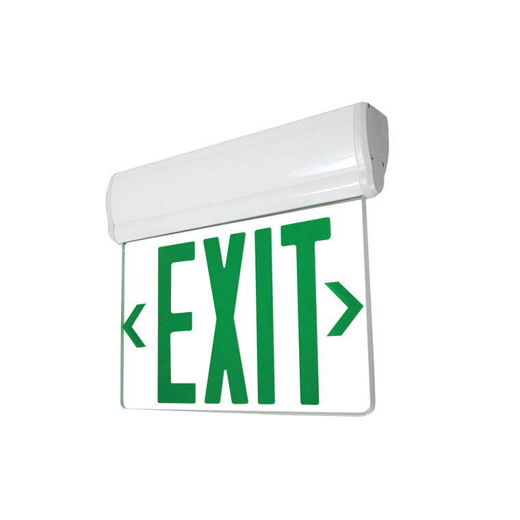 Nora Lighting Surface Adjustable LED Edge-Lit Exit Sign, Battery Backup, 6" Green Letters, Single Face / Clear Acrylic, White Housing NX-812-LEDGCW