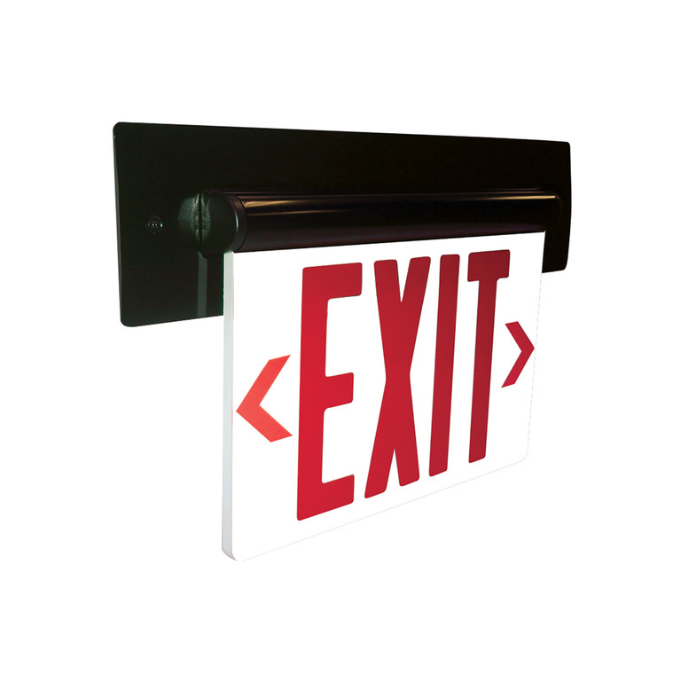 Nora Lighting Recessed Adjustable LED Edge-Lit Exit Sign, AC Only, 6" Red Letters, Single Face / Mirrored Acrylic, Black Housing NX-813-LEDRMB