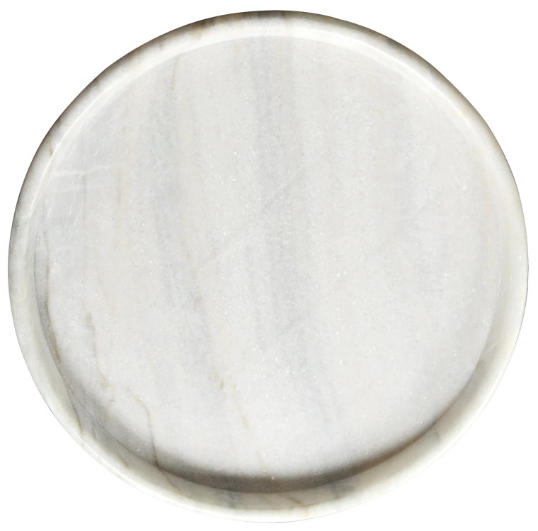 Noir 20" Round Tray in White Marble AC138-20