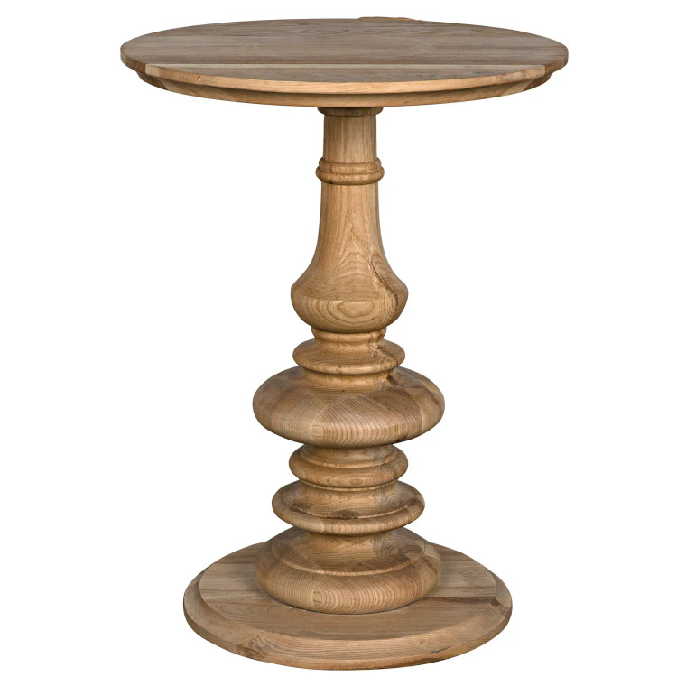 Noir Old Elm Pedestal Side Table in Clear Coat Flat GTAB261OW