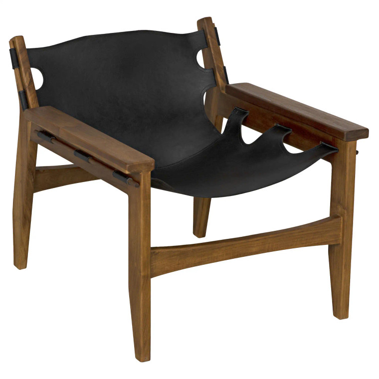 Noir Nomo Chair Teak with Leather in Clear Coat Flat AE-235T