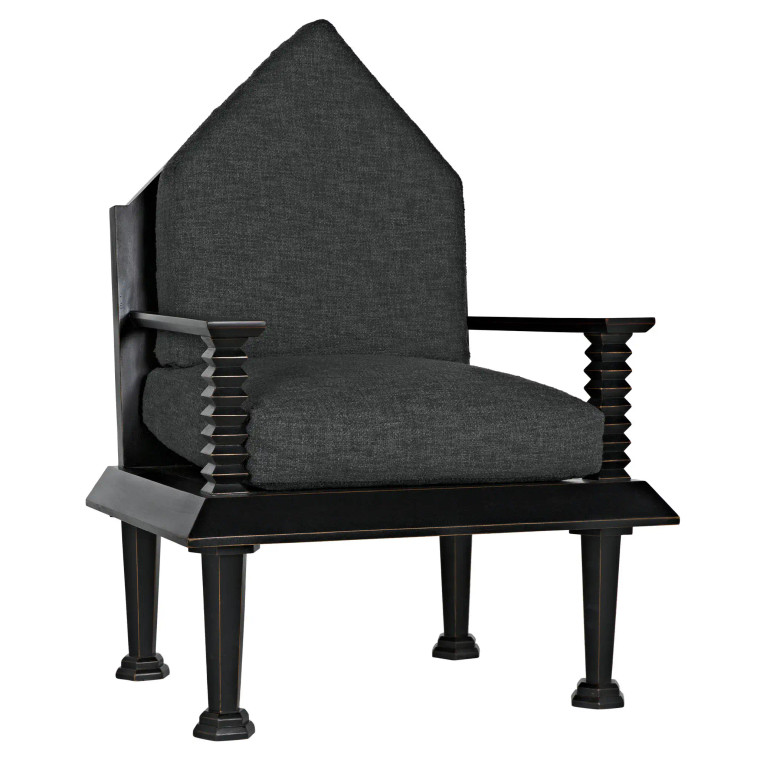 Noir Resurrection Chair with US Made Cushions in Hand-Rubbed Black GCHA308-GREY