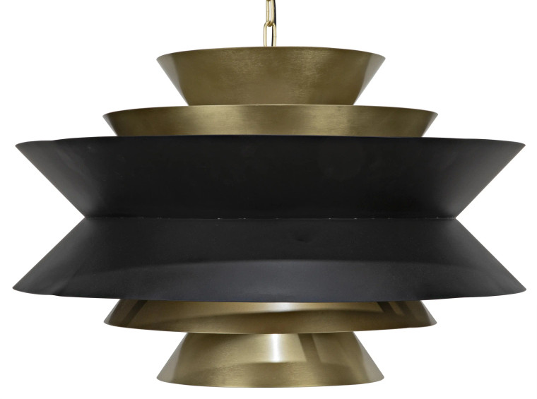 Noir Arion Pendant in Matte Black and Antique Brass LAMP776MB