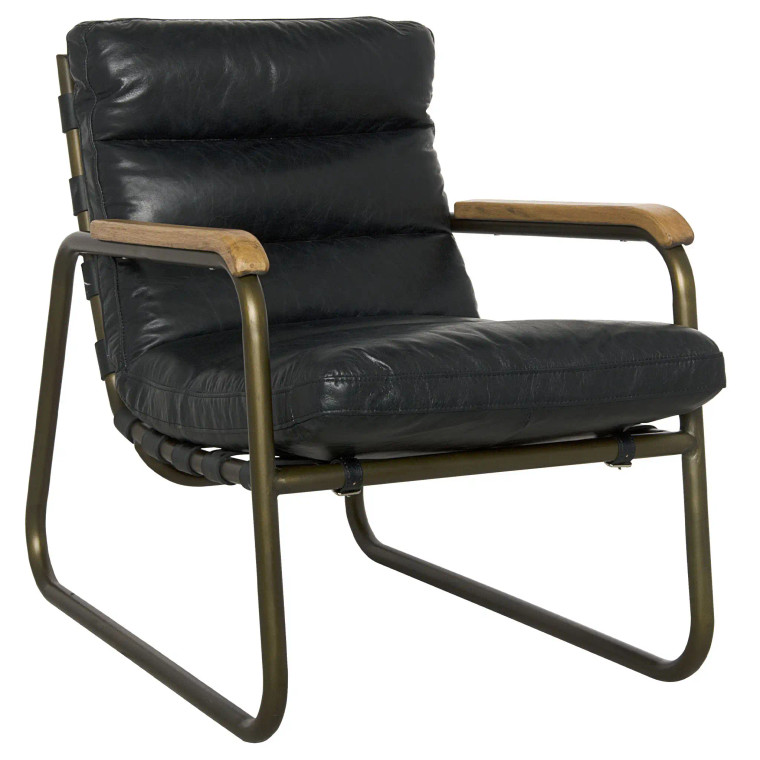 Noir Cowhide Arm Chair in Dark Walnut and Antique Brass LEA-C0118-1D
