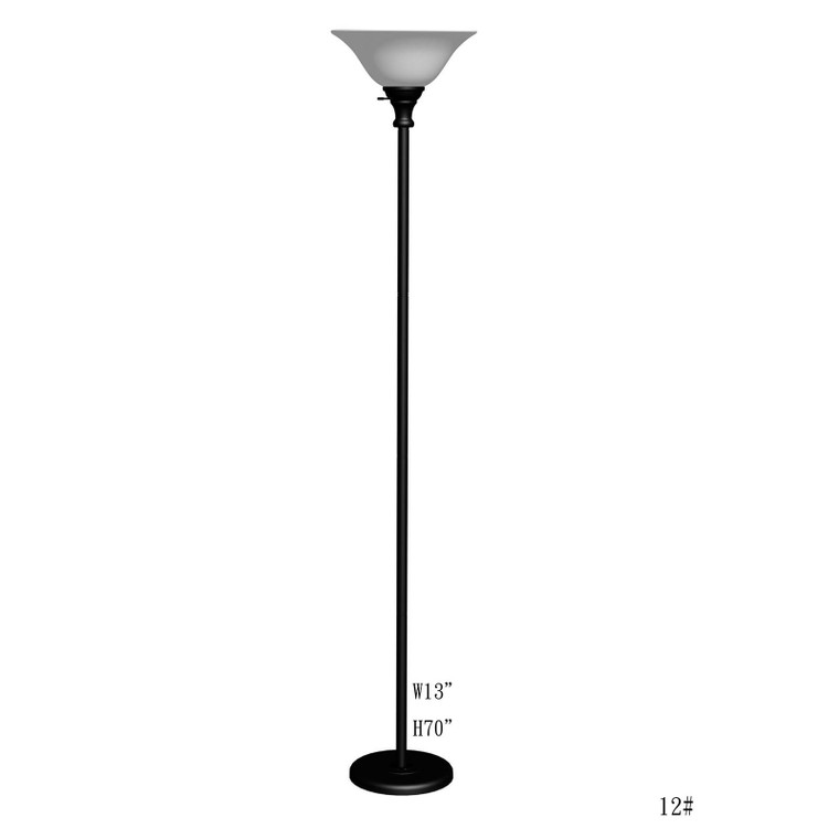 CAL Lighting 150W 3 Way Torchiere Lamp With Glass Shade Black BO-213-BK