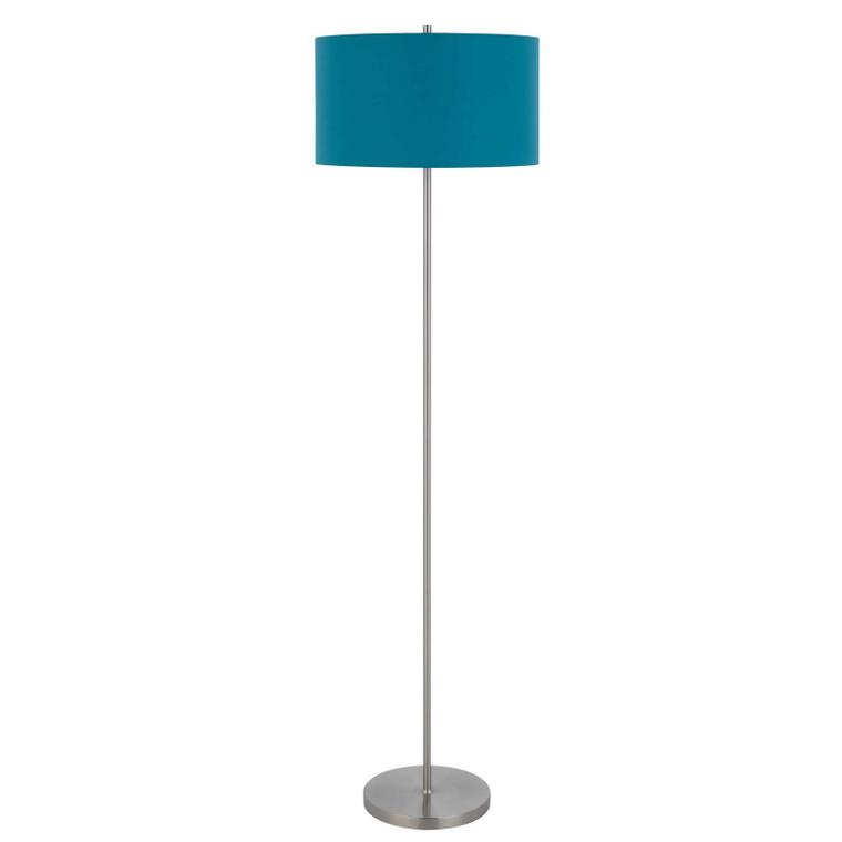 CAL Lighting 150W 3 Way Cromwell metal floor lamp with aqua blue linen shade Brushed Steel BO-3174FL-BS-BL