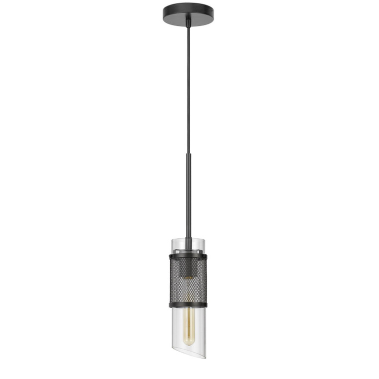 CAL Lighting 60W Savona double layer glass/metal mini pendant with mesh metal shade. (Edison bulb NOT included) Black FX-3754-1