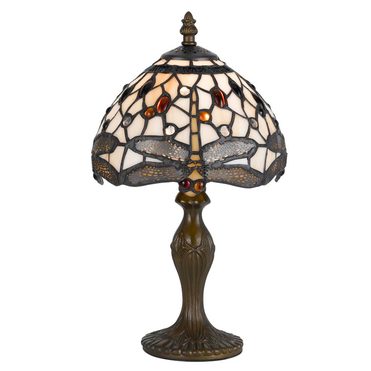 CAL Lighting 40W Tiffany Accent Lamp With Zinc Cast Base Antique Brass BO-2380AC