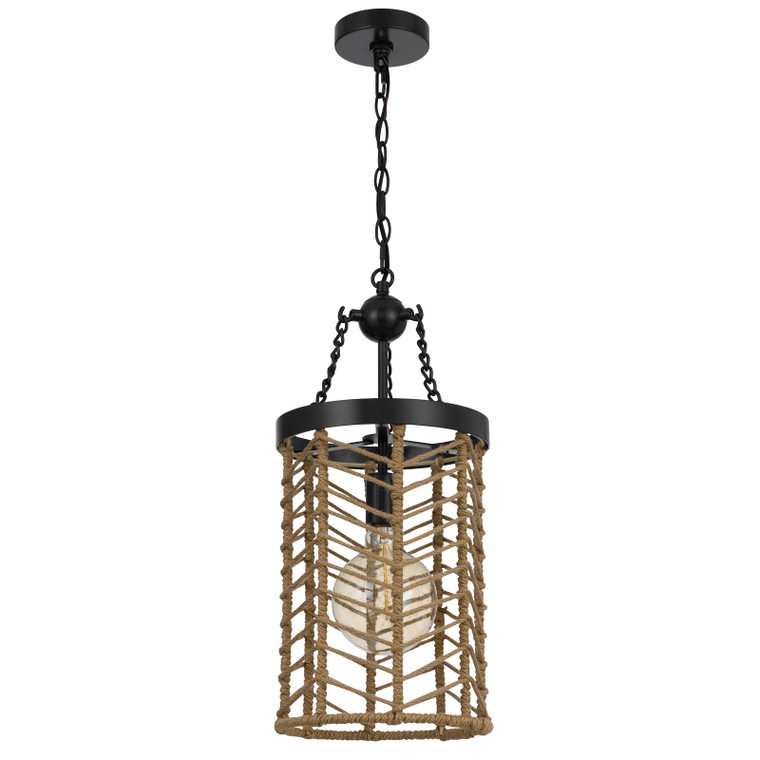 CAL Lighting Lillington 60W metal pendant light with burlap roped cage Burlap/Black FX-3806-1
