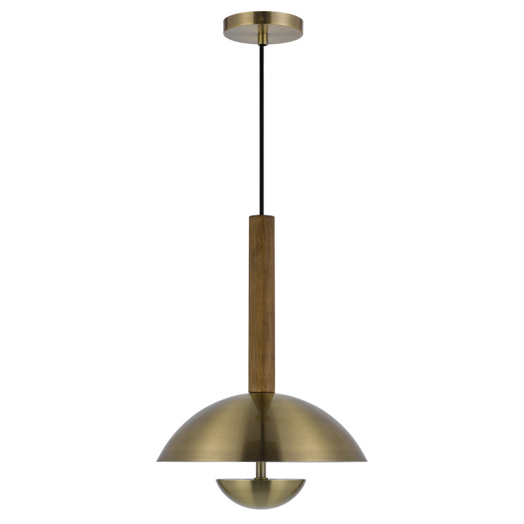 CAL Lighting Lakeland 15W intergrated dimmable LED metal / birch wood pendant light with half domed metal shade Antique Brass/Wood FX-3801-1