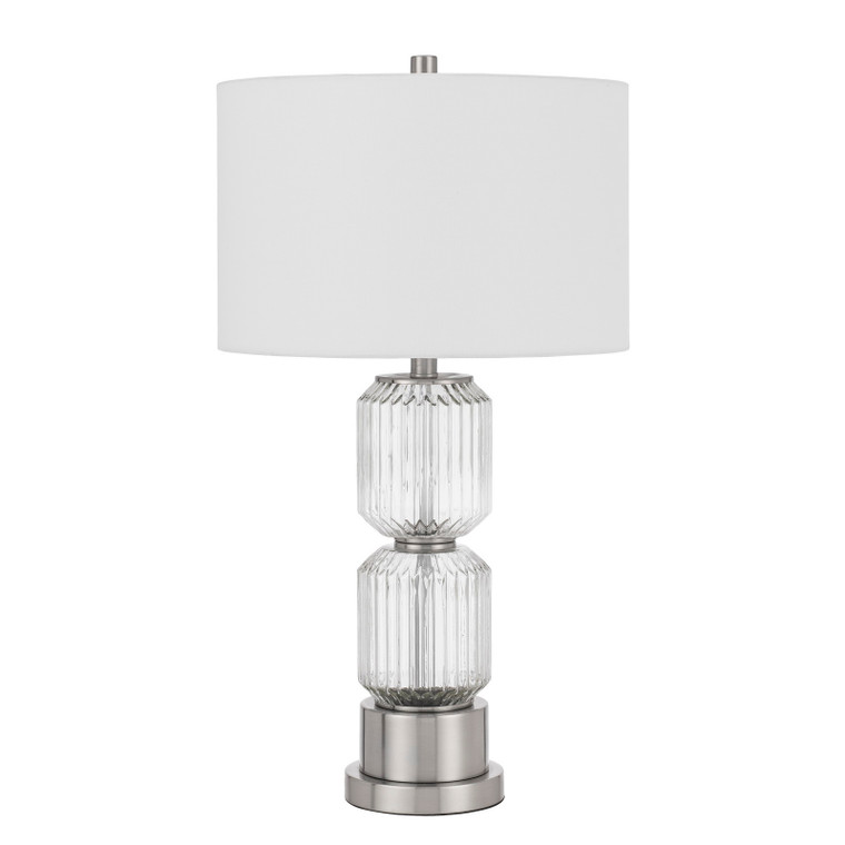 CAL Lighting Bresso fluted glass table lamp with hardback drum shade Brushed Steel/Glass BO-3040TB