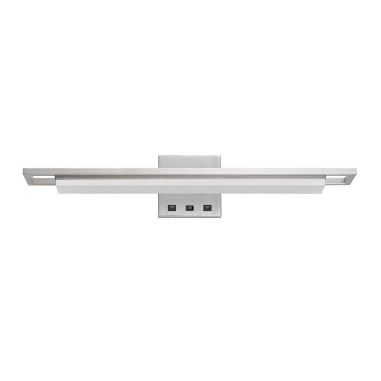 CAL Lighting Newry LED metal over the desk wall sconce with 2 USB charging ports Brushed Steel LA-8044