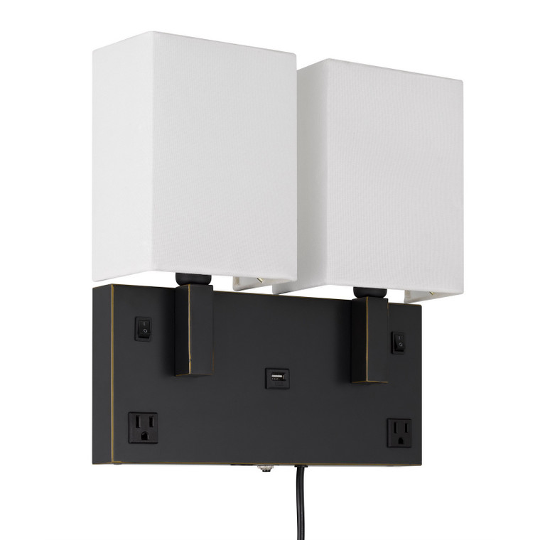 CAL Lighting 40W x 2 Oberlin wall lamp with 2 power outlets and 1 USB charging port Dark Bronze LA-8048W2L-1