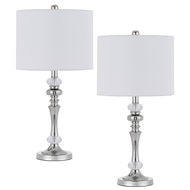 CAL Lighting 60W Effingham metal table lamp with crystal font and hardback drum fabric shade (sold as pairs) Chrome BO-3097TB-2