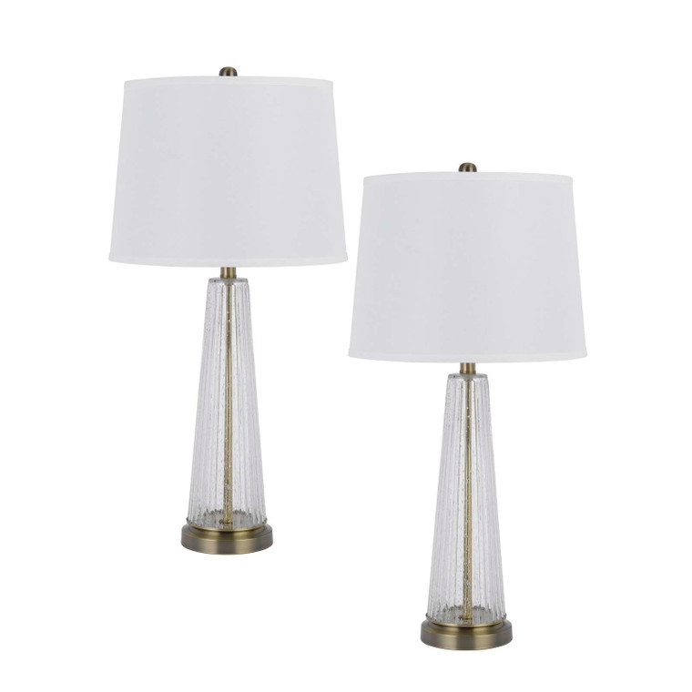 CAL Lighting 150W 3 Way Huxley glass table lamp with hardback fabric shade (sold in pairs) Glass/Antique Brass BO-3173TB-2