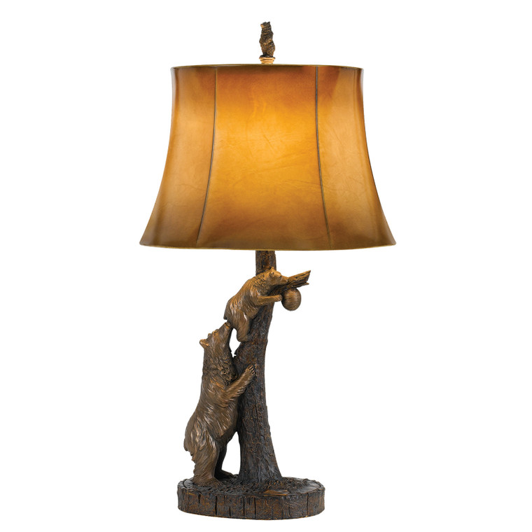 CAL Lighting 150W 3 Way Bear Resin Table Lamp With Leathrette Shade Antique Bronze BO-2731TB