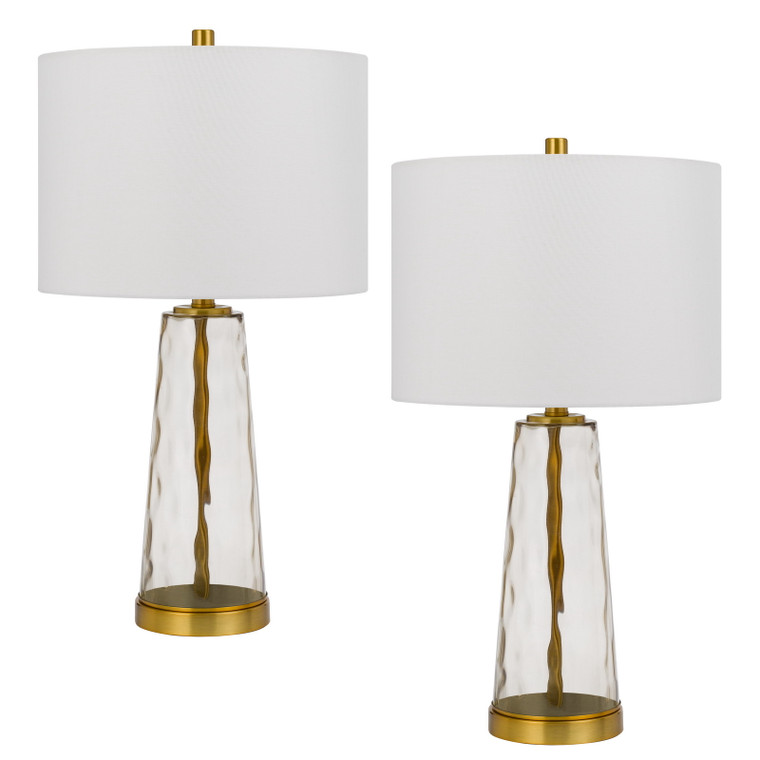 CAL Lighting 100W Heber glass table lamp. Priced and sold as pairs Antique Brass/glass BO-3059TB-2