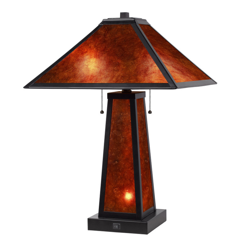 CAL Lighting 60W x 2 Nogales mission style mica table lamp with 7W night light (night light bulb included) Mica BO-3070TB