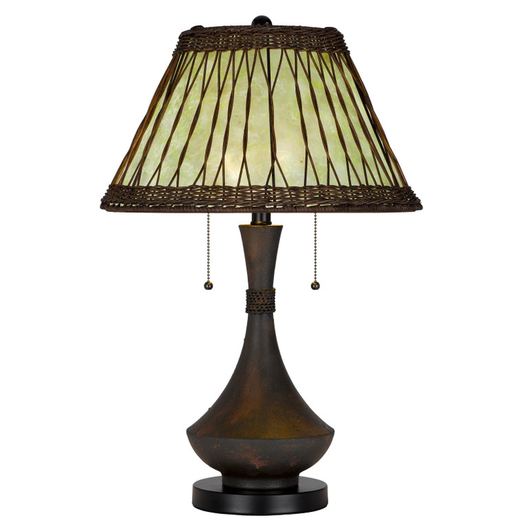 CAL Lighting 60W x 2 Mateo metal/resin table lamp with pull chain switches and rattan shade Dark Bronze BO-3103TB