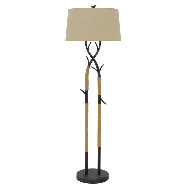 CAL Lighting Pecos metal tree branch floor lamp with wrapped ropes , linen shade Black Iron BO-3029FL