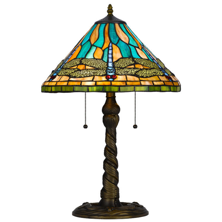 CAL Lighting 60W x 2 metal/resin Tiffany table lamp with pull chain switches Antique Brass BO-3108TB