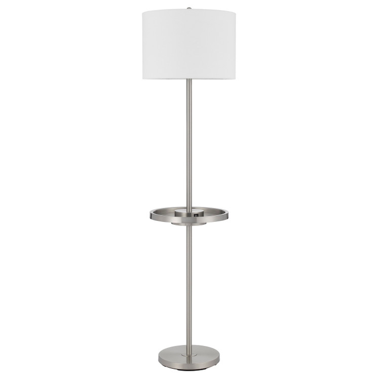 CAL Lighting Crofton metal floor lamp with metal tray table and 2 USB charging ports and a weight base. brushed Steel BO-2983FL-BS