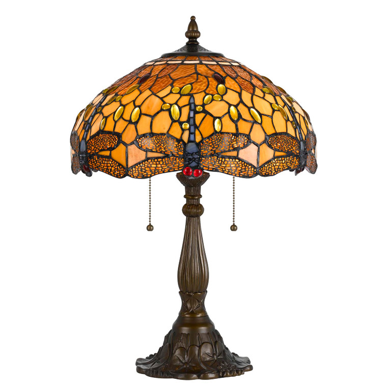CAL Lighting 60W x 2 Tiffany Table Lamp Zinc Cast Base Antique Brass BO-2372TB