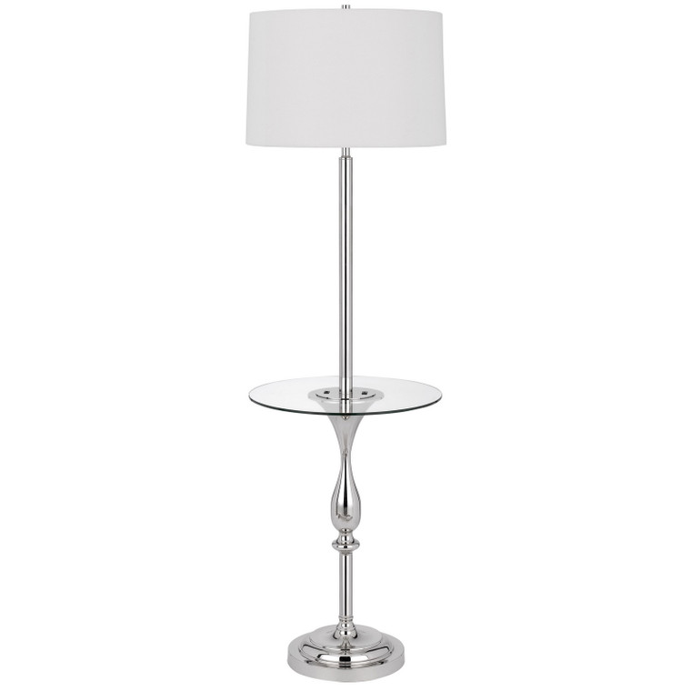CAL Lighting 150W 3 Way Sturgis metal floor lamp with glass tray table and 1 USB and 1 TYPE C USB charging ports and rubber wood base Chrome BO-3056FL-CH
