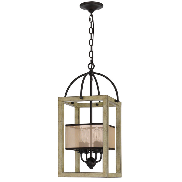 CAL Lighting Palencia rubber wood chandelier with organza shade Distressed oak FX-3781-4
