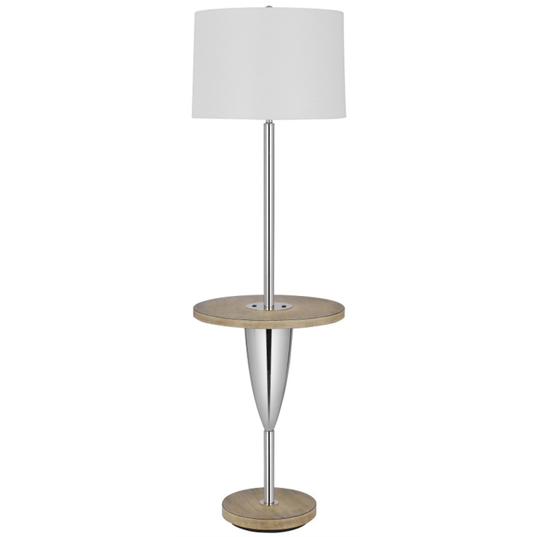 CAL Lighting 150W 3 Way Lockport metal floor lamp with rubber wood tray table and base and 1 USB and 1 TYPE C USB charging port Chrome/Wood BO-3054TFL