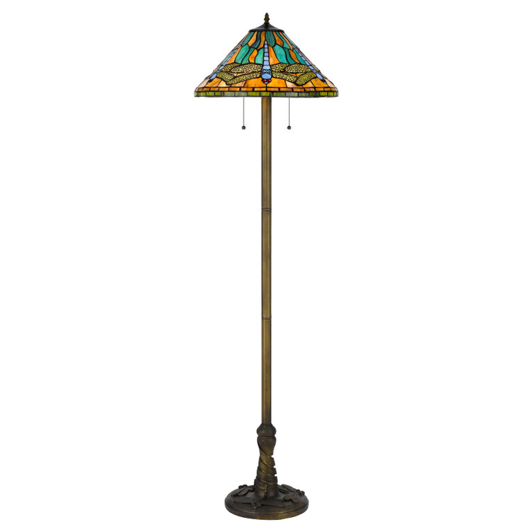 CAL Lighting 60W x 2 metal/resin Tiffany floor lamp with pull chain switches Antique Brass BO-3108FL