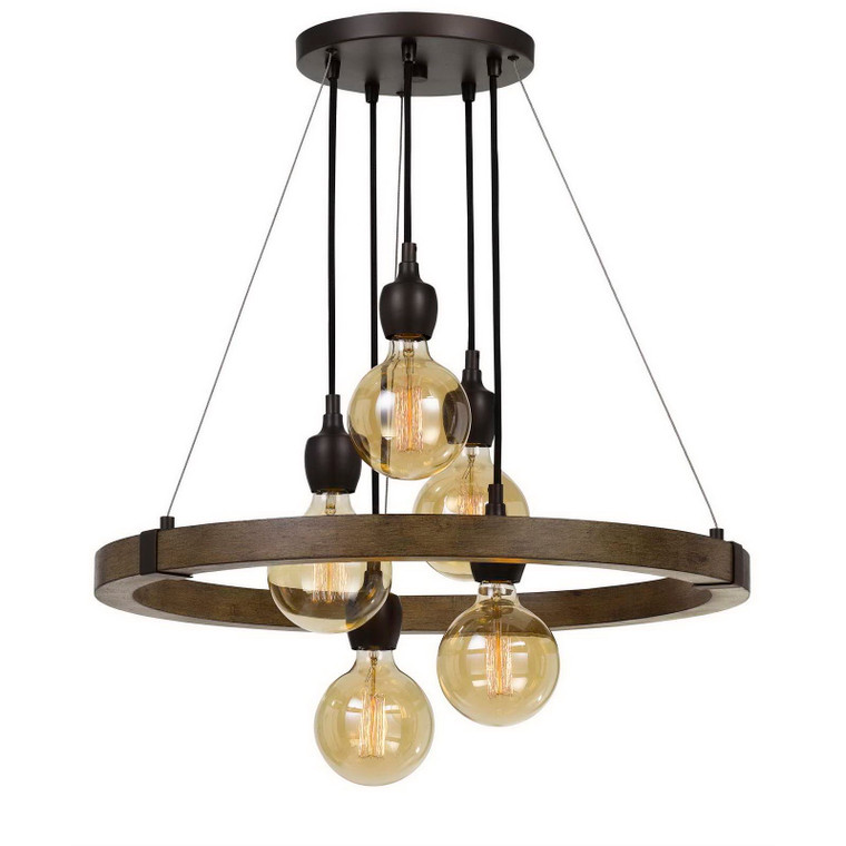 CAL Lighting Martos Metal/Wood Chandelier. (Edison Bulbs Included) Pine/Iron FX-3687-5