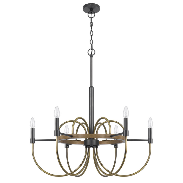 CAL Lighting Seagrove metal chandelier Antique Brass/charcoal grey/Wood FX-3813-6