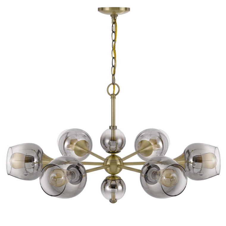 CAL Lighting Pendleton metal chandelier with electoral plated smoked glass shades Antique Brass FX-3757-6