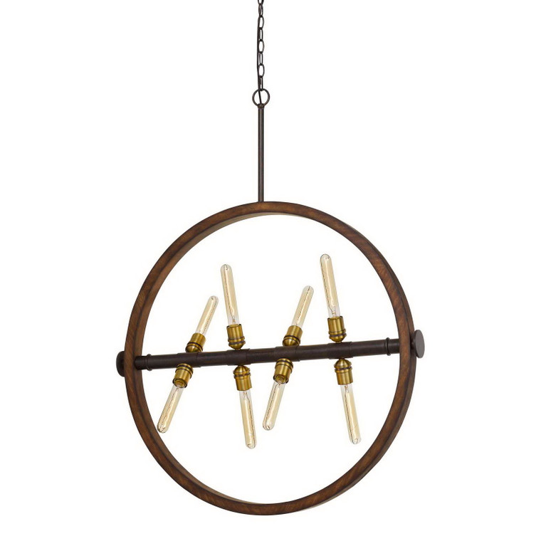 CAL Lighting Teramo Wood/Metal Chandelier With Glass Shade (Edison Bulbs Not Included) Oak/Iron FX-3692-8