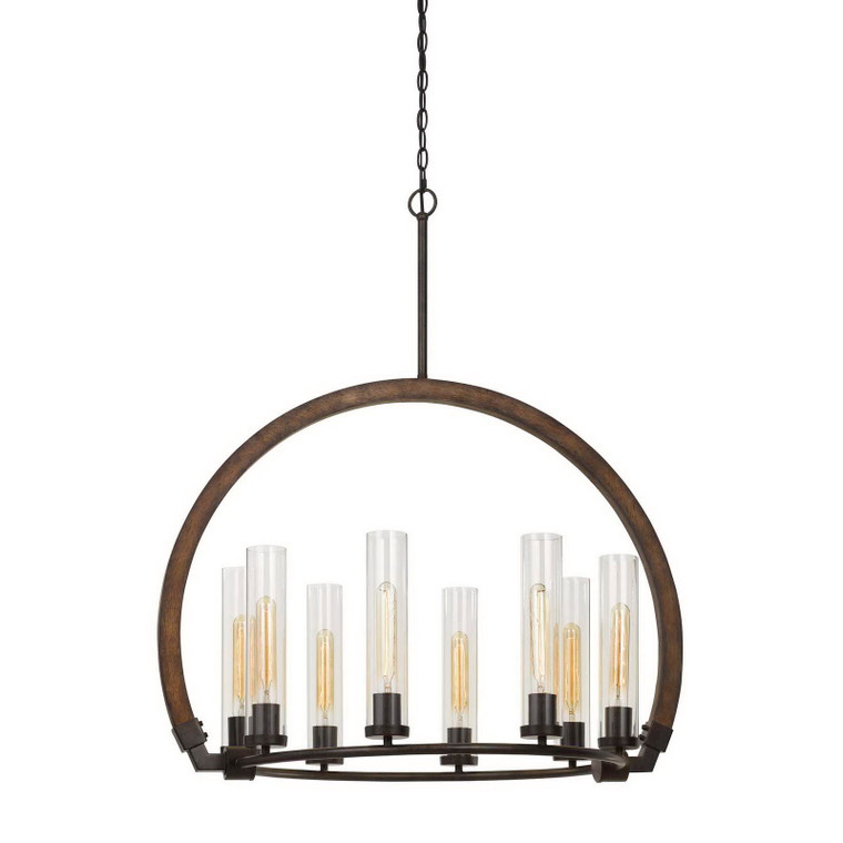 CAL Lighting Sulmona Wood/Metal Chandelier With Glass Shade (Edison Bulbs Not Included) Oak/Iron FX-3691-8