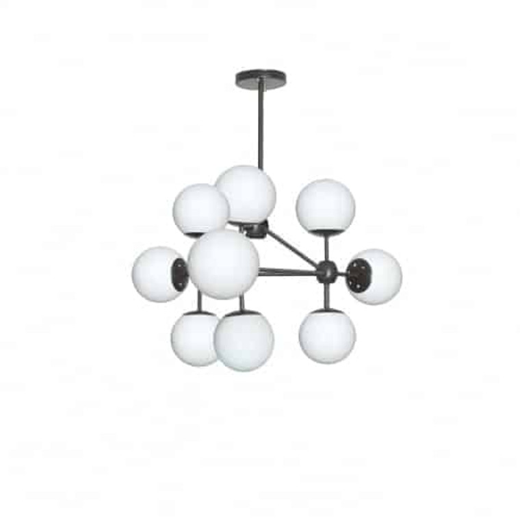 Dainolite 9 Light Chandelier, Black Finish, White Glass DMI-269C-WHBK