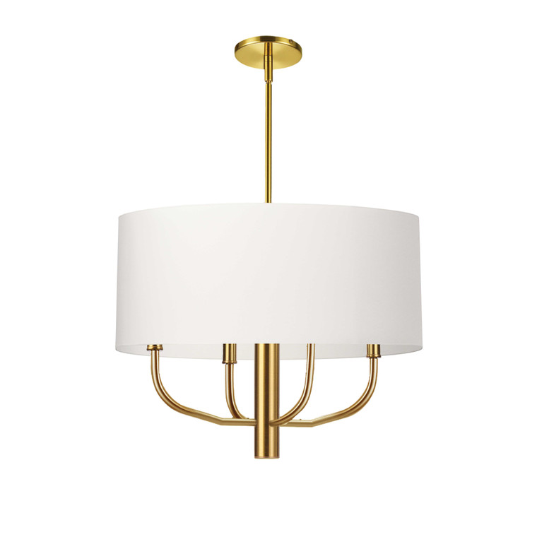 Dainolite 4 Light Incandescent Pendant, Aged Brass w/ White Fabric Shade ELN-224C-AGB-790