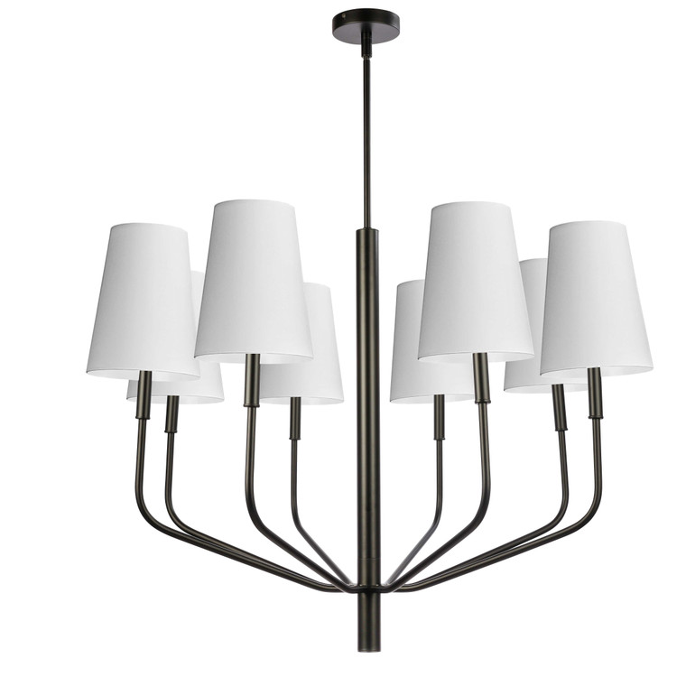 Dainolite 8 Light Incandescent Pendant, Matte Black w/ White Shades ELN-368C-MB-790