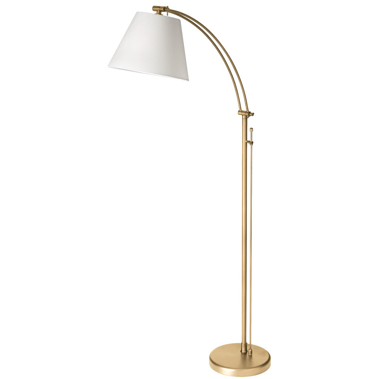 Dainolite 1 Light Incandescent Adjustable Floor Lamp, Aged Brass with White Shade DM2578-F-AGB