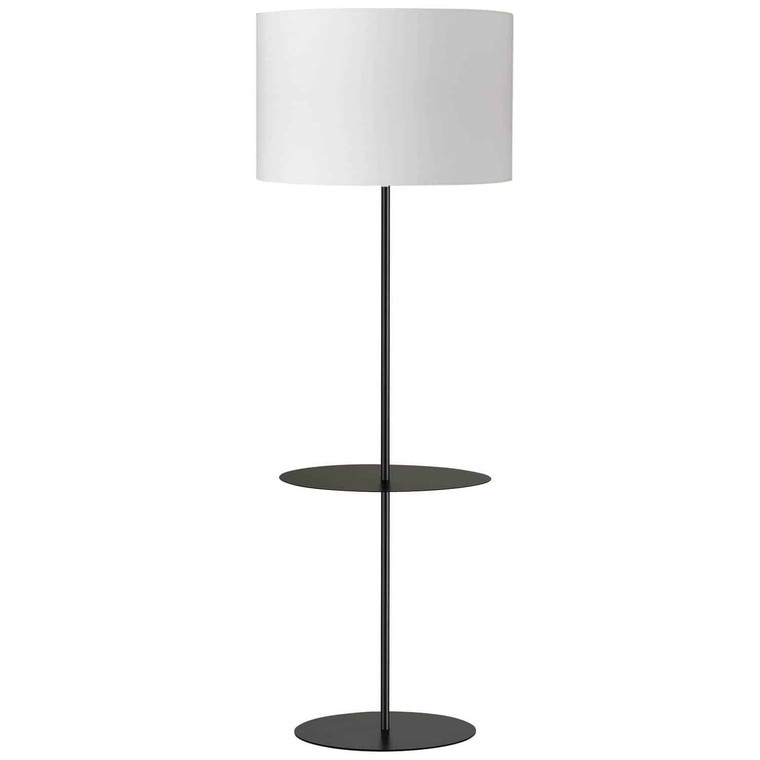 Dainolite 1 Light Black Incandescent Floor Lamp, Round Base with Shelf with White Shade TAB-R591F-BK-WH
