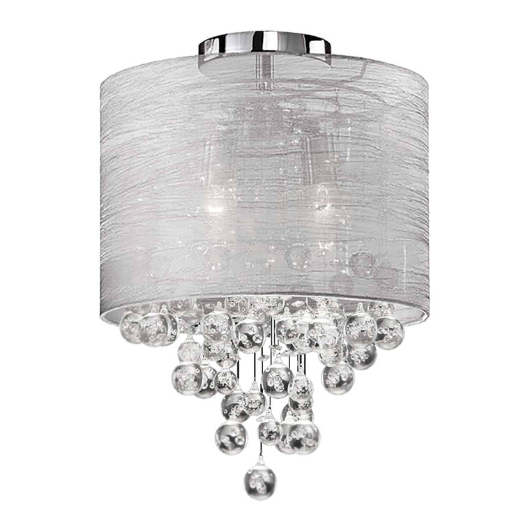 Dainolite 2 Light Incandescent Crystal Flush Mount Polished Chrome Finish with Silver Organza Shade TAH-122FH-PC