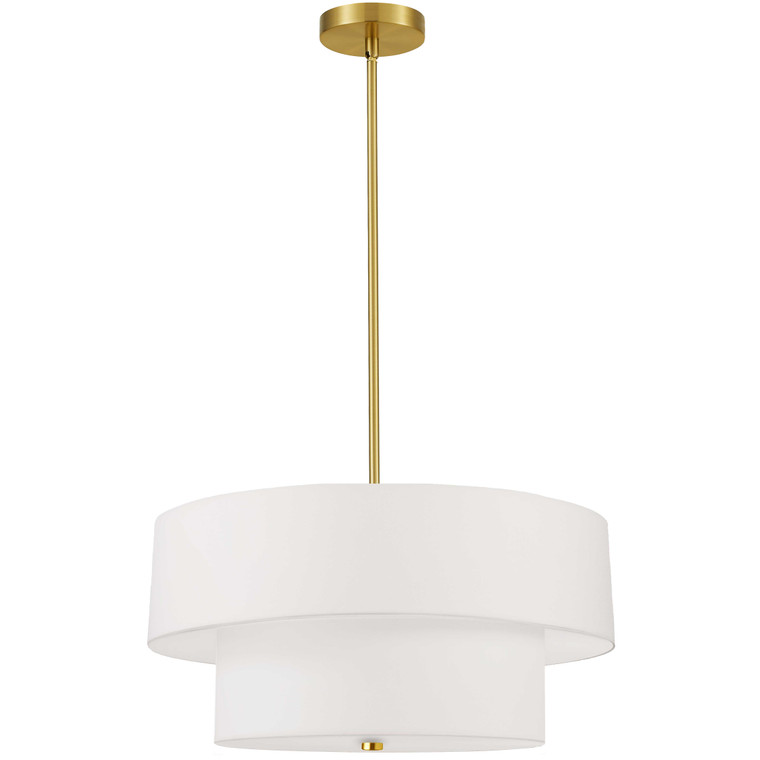 Dainolite 4 Light Incandescent 2 Tier Pendant, Aged Brass with White Shade 571-224P-AGB-WH