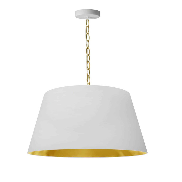 Dainolite 1 Light Brynn Medium Pendant, White/Gold Shade, Aged Brass  BRY-M-AGB-692