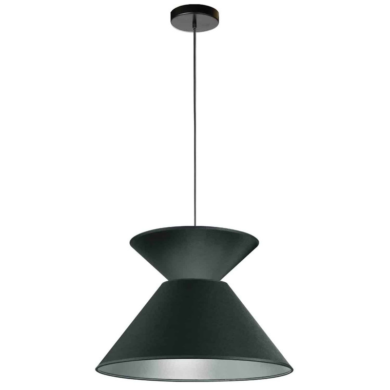 Dainolite 1 Light Patricia Pendant, Matte Black with Black/Silver Shade PAT-181P-BK-697