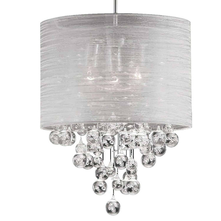 Dainolite 3 Light Incandescent Crystal Pendant Polished Chrome Finish with Silver Organza Shade TAH-153P-PC