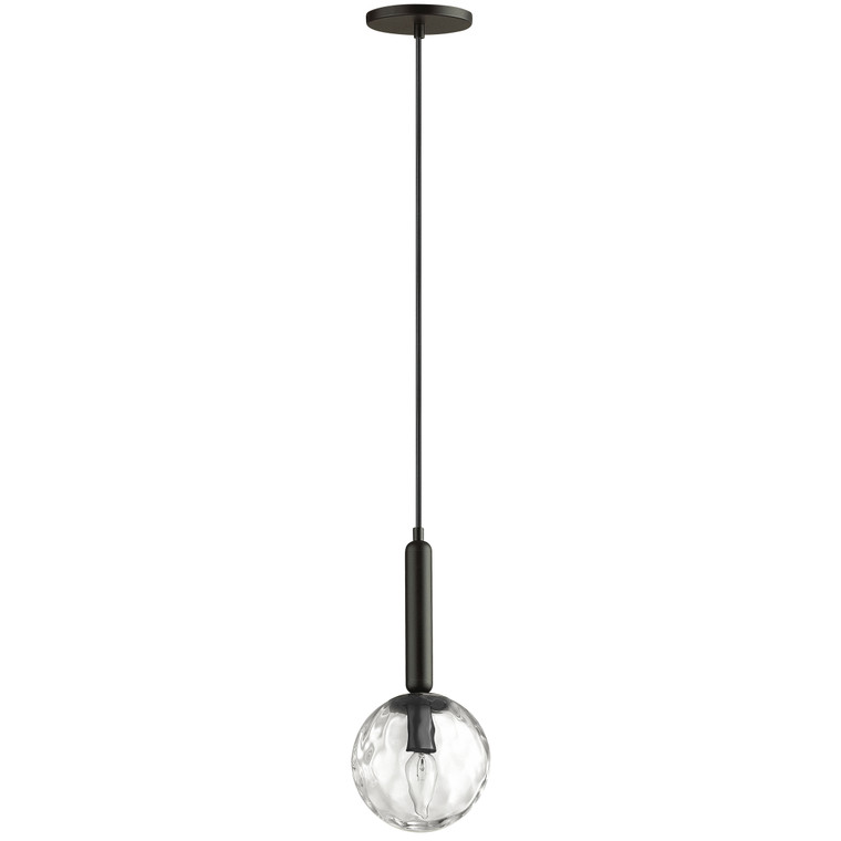 Dainolite 1 Light Incandescent Pendant, Matte Black with Clear Hammered Glass TAR-61P-MB-CL