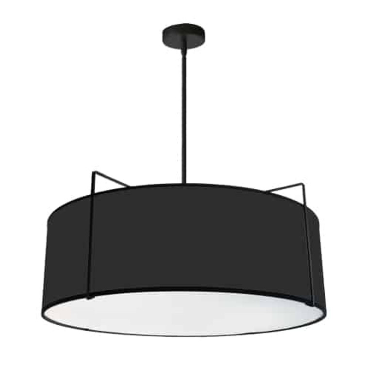 Dainolite 4 Light Drum Pendant Black Shade w/ White Fabric Diffuser  TRA-244P-BK